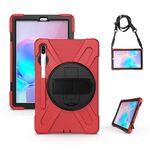 Per Samsung Galaxy Tab S6 10.5 pollici T860 / T865 Antifondo antiurto Silicone + custodia protettiva per PC con supporto e tracolla e cinturino a mano e slot a penna (rosso)
