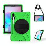 Per Samsung Galaxy Tab S6 10.5 pollici T860 / T865 antiurto colorato in silicone + custodia protettiva per PC con supporto e tracolla e cinturino a mano e slot a penna (verde)