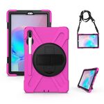 Per Samsung Galaxy Tab S6 10.5 pollici T860 / T865 antiurto colorato in silicone + custodia protettiva per PC con supporto e tracolla e cinturino a mano e slot a penna (rose rosso)