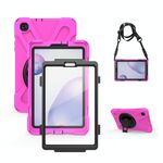 Per Samsung Galaxy Tab A 8.4 2020 T307U Antifondo antiurto Silicone + PC Cassa protettiva con supporto e tracolla e cinturino a mano e protezione a mano (Rose Red)