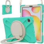 Per Samsung Galaxy Tab S6 Lite P610 Custodia protettiva in silicone + PC con supporto e tracolla (verde menta)
