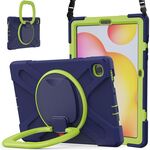 Per Samsung Galaxy Tab S6 Lite P610 Silicone + custodia protettiva per PC con supporto e tracolla (blu navy + giallo verde)