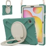 Per Samsung Galaxy Tab S6 Lite P610 Custodia protettiva in silicone + PC con supporto e tracolla (Giada verde)