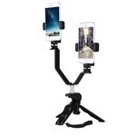 Supporto per treppiede pieghevole con staffa per trasmissione live per smartphone con 2x clip per telefono, Per iPhone, Galaxy, Huawei, Xiaomi, HTC, Sony, Google e altri smartphone