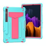 Per Samsung Galaxy Tab S8 / GALAXY TAB S7 T870 / T875 Staffa a forma di T Contrasto Colore antiurto antiurto PC + custodia protettiva in silicone (Mint Green + Rose Red)