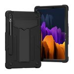 Per Samsung Galaxy Tab S8 / GALAXY TAB S7 T870 / T875 Staffa a forma di T Contrasto Colore antiurto antiurto PC + custodia protettiva in silicone (nero + nero)