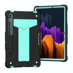 Per Samsung Galaxy Tab S8 / Galaxy Tab S7 T870 / T875 Staffa a forma di T Contrasto Colore antiurto antiurto PC + custodia protettiva in silicone (nero + mint geen)