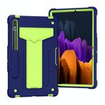 Per Samsung Galaxy Tab S8 / GALAXY TAB S7 T870 / T875 Staffa a forma di T Contrasto Colore antiurto antiurto PC + custodia protettiva in silicone (blu navy + verde)