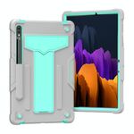 Per Samsung Galaxy Tab S8 / GALAXY TAB S7 T870 / T875 Staffa a forma di T Contrasto Colore antiurto antiurto PC + custodia protettiva in silicone (grigio + mint verde)