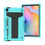 Per Samsung Galaxy Tab S6 Lite P610 / 615 Staffa a forma di T Contrasto Colore antiurto PC + Custodia protettiva in silicone (verde menta + nero)