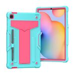 Per Samsung Galaxy Tab S6 Lite P610 / 615 Staffa a forma di T Colore a contrasto PC antiurto + Custodia protettiva in silicone (verde menta + rosa rossa)