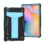 Per Samsung Galaxy Tab S6 Lite P610 / 615 Staffa a forma di T Contrasto Colore antiurto PC + Custodia protettiva in silicone (nero + blu)