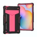 Per Samsung Galaxy Tab S6 Lite P610 / 615 Staffa a forma di T Colore a contrasto PC antiurto + Custodia protettiva in silicone (nero + rosa rossa)