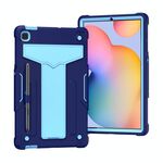 Per Samsung Galaxy Tab S6 Lite P610 / 615 Staffa a forma di T Contrasto Colore antiurto PC + Custodia protettiva in silicone (Navy + Blu)