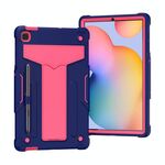 Per Samsung Galaxy Tab S6 Lite P610 / 615 Staffa a forma di T Contrasto Colore antiurto PC + Custodia protettiva in silicone (Navy + Rose Red)