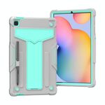Per Samsung Galaxy Tab S6 Lite P610 / 615 Staffa a forma di T Contrasto Colore antiurto PC + Custodia protettiva in silicone (grigio + verde menta)