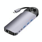 HW-TC28 10 in 1 USB 3.0 x3 + HDMI + VGA + SD + TF + PD + Porta Ethernet + Porta da 3,5 mm Multi-funzione Type-C / USB-C HUB Docking Station (grigio)