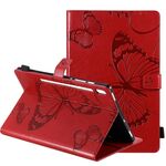 Custodia in pelle a vibrazione orizzontale con motivo a farfalla stampato a pressione con supporto e slot per schede e portafoglio e funzione di sospensione / sveglia per Samsung Galaxy Tab S6 T860 (rosso)