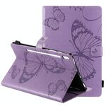 Per Samsung Galaxy Tab S6 T860 Custodia in pelle a vibrazione orizzontale con motivo a farfalla stampato a pressione con supporto e slot per schede e portafoglio e funzione di sospensione / sveglia (viola)