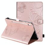 Per Samsung Galaxy Tab S6 T860 Custodia in pelle a vibrazione orizzontale con motivo a farfalla stampato a pressione con supporto e slot per schede e portafoglio e funzione sleep / Wake-up (oro rosa)