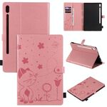 Per Samsung Galaxy Tab S6 T860 Cat Bee Embossing Pattern Tavolo antiurto Custodia protettiva in pelle con flip orizzontale per PC con supporto e slot per schede e portafoglio e slot per penna e funzione sveglia / sonno (rosa)