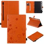 Per Samsung Galaxy Tab S6 T860 Cat Bee Embossing Pattern Tavolo antiurto Custodia protettiva in pelle con vibrazione orizzontale per PC con supporto e slot per schede e portafoglio e slot per penna e funzione sveglia / sonno (arancione)