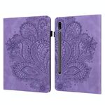 Per Samsung Galaxy Tab S8 / GALAXY TAB S7 T875 PEACCK Pattern Embossed Pattern TPU + PU Custodia in pelle flip orizzontale con supporto e carte da stampa e portafoglio (viola)