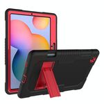 Custodia protettiva in silicone antiurto per robot a colori a contrasto + custodia protettiva per PC con supporto per Samsung Galaxy Tab S6 Lite P610 (nero rosso)