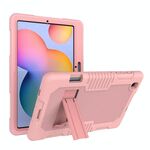 Custodia protettiva in silicone antiurto per robot a colori a contrasto + custodia protettiva per PC con supporto per Samsung Galaxy Tab S6 Lite P610 (oro rosa)