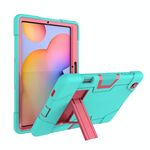 Per Samsung Galaxy Tab S6 Lite P610 Robot a colori a contrasto Custodia protettiva in silicone antiurto + PC con supporto (verde menta + rosa rossa)