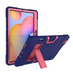 Per Samsung Galaxy Tab S6 Lite P610 Robot a colori a contrasto Custodia protettiva in silicone antiurto + PC con supporto (blu navy + rosa rossa)