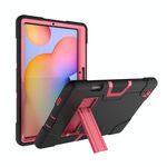 Per Samsung Galaxy Tab S6 Lite P610 Robot a colori a contrasto Custodia protettiva in silicone antiurto + PC con supporto (nero + rosa rossa)