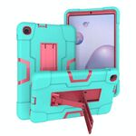 Per Samsung Galaxy Tab A 8.4 (2020) T307 Custodia protettiva in silicone antiurto per robot a colori a contrasto + custodia protettiva per PC con supporto (verde menta + rosa rossa)