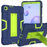 Per Samsung Galaxy Tab A 8.4 (2020) T307 Custodia protettiva in silicone antiurto per robot a colori a contrasto + custodia protettiva per PC con supporto (blu navy + giallo-verde)
