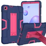 Per Samsung Galaxy Tab A 8.4 (2020) T307 Custodia protettiva in silicone antiurto per robot a colori a contrasto + custodia protettiva per PC con supporto (blu navy + rosa rossa)