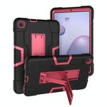 Per Samsung Galaxy Tab A 8.4 (2020) T307 Custodia protettiva in silicone antiurto per robot a colori a contrasto + custodia protettiva per PC con supporto (nero + rosa rossa)