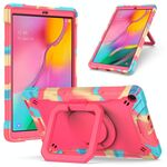 Per Samsung Galaxy Tab A10.1 (2019) T510 Robot antiurto in silicone a colori a contrasto + Custodia per PC con supporto per cinturino (mimetico + rosa rossa)