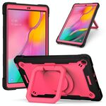 Per Samsung Galaxy Tab A10.1 (2019) T510 Custodia in silicone antiurto per robot a colori a contrasto + Custodia per PC con supporto per cinturino (nero + rosa rossa)
