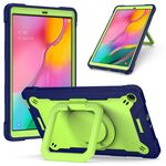 Per Samsung Galaxy Tab A10.1 (2019) T510 Silicone antiurto per robot antiurto a colori a contrasto + Custodia per PC con supporto per cinturino (blu navy + giallo-verde)