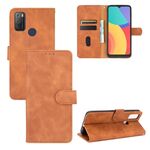 Per Alcatel 1s (2021) Pelle di colore solido Sensazione della pelle magnetica fibbia magnetica flip flip texture in pelle PU con supporto e carte slot e portafoglio (marrone)