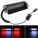 8W 800LM 8 LED Bianco + Luce rossa 3 modalità Angolo regolabile Flash strobo per auto Dash Lampada di avvertimento luce di emergenza con ventose, DC 12V