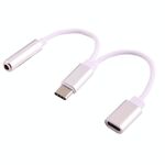 Adattatore audio da USB-C / tipo C maschio a femmina da 3,5 mm e femmina di tipo C., Adattatore audio USB-C / Type-C maschio a femmina da 3,5 mm e femmina Type-C (argento)