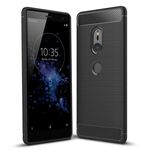 Per Sony Xperia XZ2 Custodia protettiva in TPU antiurto in fibra di carbonio con trama spazzolata (nera)