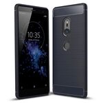 Per Sony Xperia XZ2 Custodia protettiva in TPU antiurto in fibra di carbonio con trama spazzolata (blu navy)