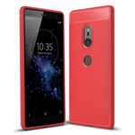 Per Sony Xperia XZ2 Custodia protettiva in TPU antiurto in fibra di carbonio con trama spazzolata (rossa)