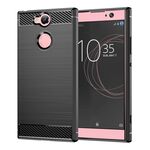 Per Sony Xperia XA2 Custodia protettiva in TPU antiurto in fibra di carbonio con trama spazzolata (nera)