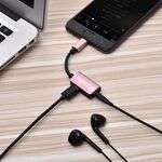 Cavo 2 in 1 Fast Charge Type-C Male to Type-C Female + 3.5mm Female Jack Headphone Adapter Converter, Supporta audio e ricarica, lunghezza: 12 cm (oro rosa)