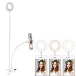 Staffa universale per telefono cellulare con staffa a clip, anello per selfie con regolazione della luce a 3 colori, per registrazione in studio, trasmissione dal vivo, spettacolo dal vivo, KTV, ecc. (bianco)