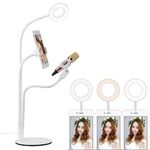 Supporto universale per cellulare con staffa Selfie Ring Light con clip per microfono e regolazione della luce a 3 colori, per registrazione in studio, trasmissione dal vivo, spettacolo dal vivo, KTV, ecc. (bianco)