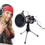 Supporto per treppiede con staffa universale per trasmissione live PS-5 con rete antispruzzo, clip per microfono e clip antiurto, Per iPhone, Galaxy, Sony, Lenovo, HTC, Huawei e altri smartphone